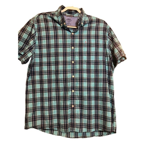 Men's IZOD Saltwater SS Relaxed Classic Windowpane Plaid Poplin Shirt SS XL - Picture 1 of 5